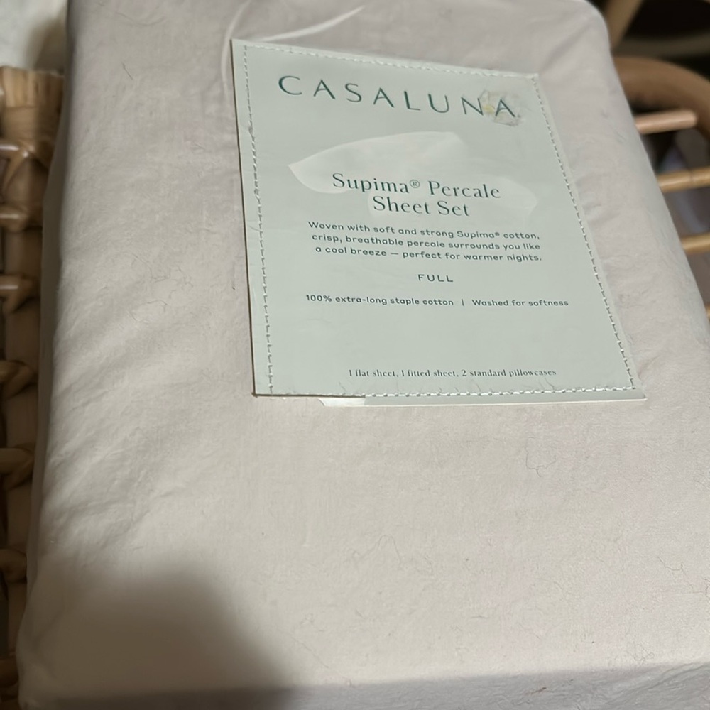 Casaluna Full Washed Supima Percale Sheet Set , Natural
